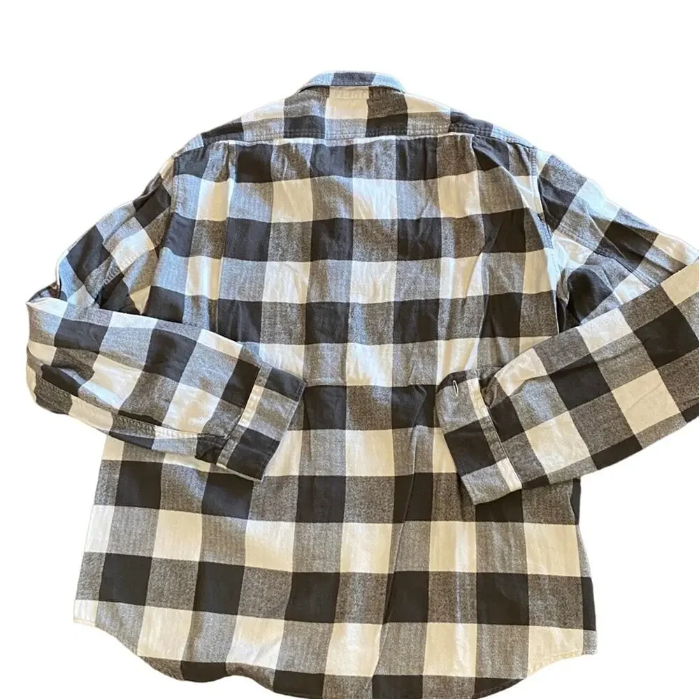 J Crew Mens XL Gray Buffalo Plaid Herringbone Flannel texture Long Sleeve Shirt